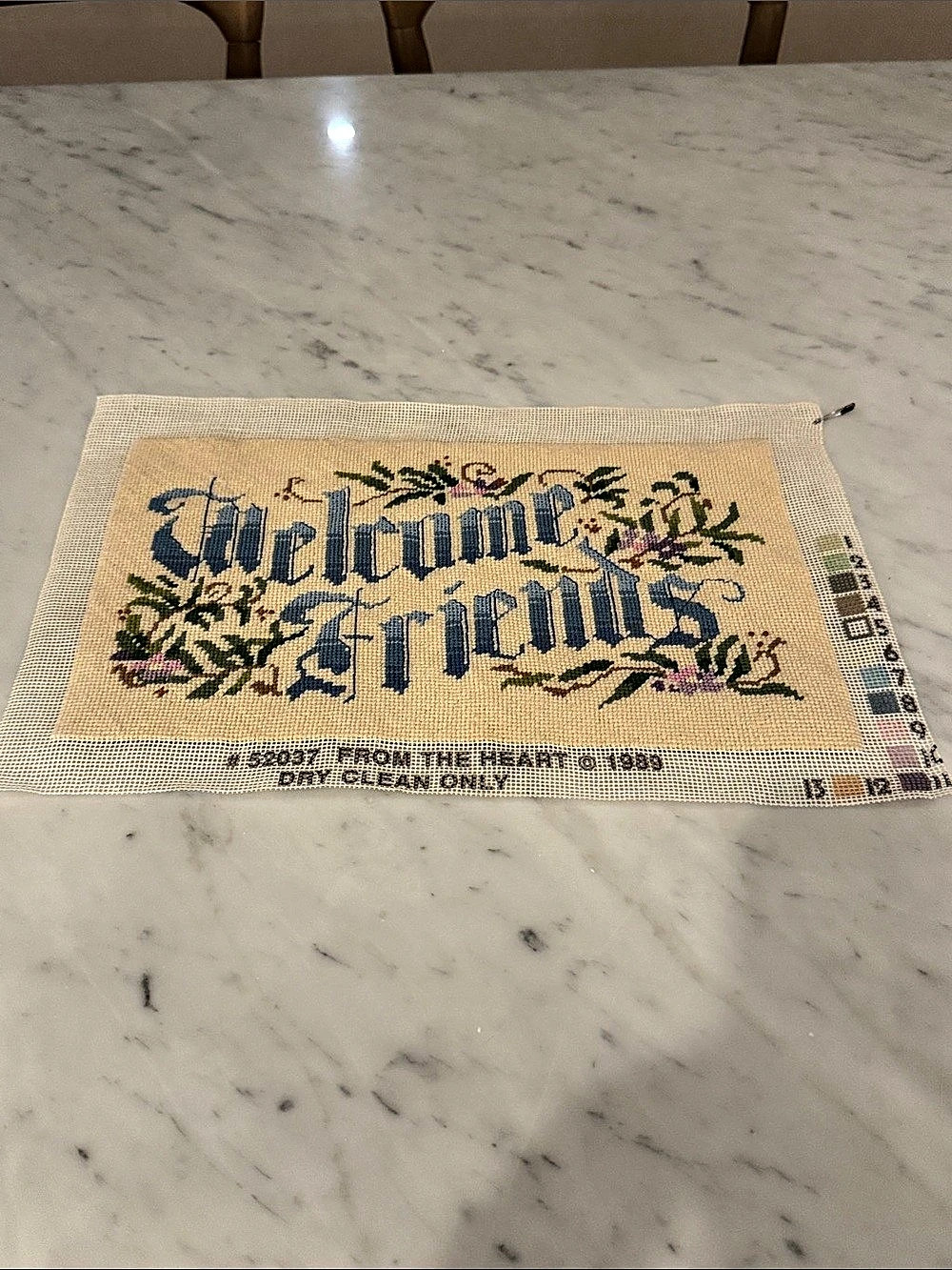 Welcome Friends Unframed Vintage Needlepoint